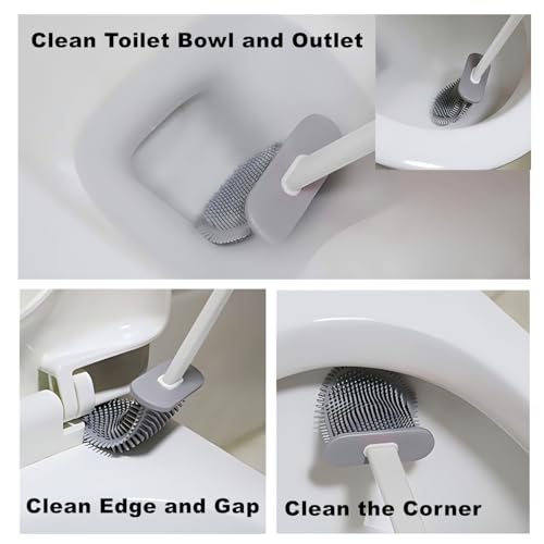 Toilet Brush with Holder Silicone Toilet Brush and Cleaning Brush for Household Bathroom Toliet Brush Set (White) - color: White