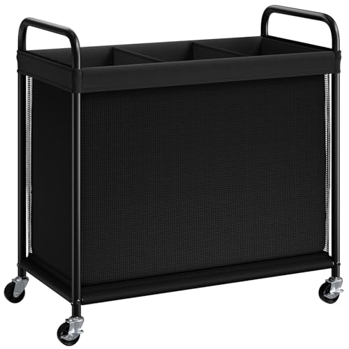 ELYKEN Laundry Hamper 3 Section, 120L Rolling Laundry Sorter with Wheels - color: Black, size: 3-Section