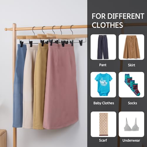 Nature Smile Deluxe Wooden Pants Hangers,Solid Rubber Wood Jeans Skirt Hanger with Blacak Hook Pack of 20(Natural Varnished) - color: Natural