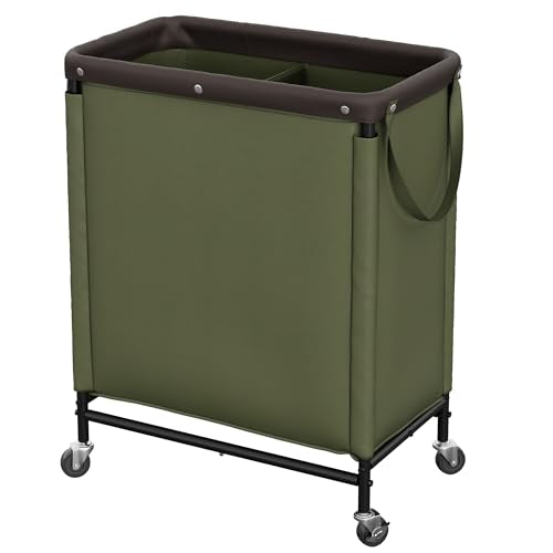 StorageWorks 2 Section Laundry Hamper, 100L Green Sorter Cart with Wheels - color: Green, size: 100L(2-Section)