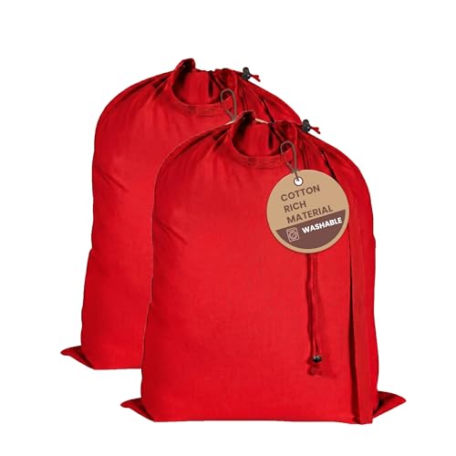LFH Home Cotton Rich Large Premium Canvas Laundry Bag, Heavy Duty Washable Laundry Hamper with Drawstring & Handles, Multi-Use Clothes Storage for Home, Travel & College, 20"x30" (Pack of 2) - Red - color: Red, size: 20"x30" (Pack of 2)