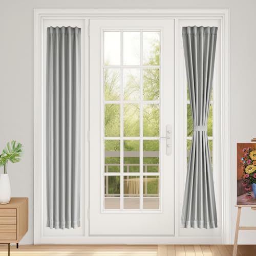 Vatge Sidelight Curtains for Front Door Privacy, 12 Inch Wide Narrow Window Curtains for Side Door, 1 Panel, W12 x L72, Silver Grey - color: Silver Grey, size: 12"W x 72"L (Pack of 1)