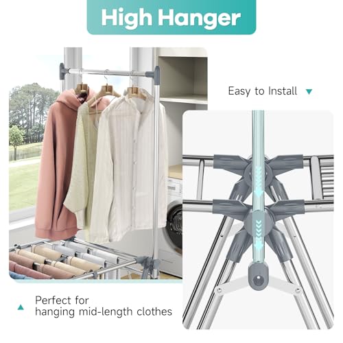 APEXCHASER Clothes Drying Rack with High Hanger, 3-Level Drying Racks - color: Gray, size: 2 Wings