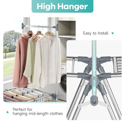 APEXCHASER Clothes Drying Rack with High Hanger, 3-Level Drying Racks - color: Gray, size: 2 Wings