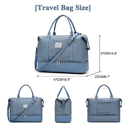 Large Travel Duffle Bag Carry on Weekend Bag with Shoes Compartment Gym Bags for Travel Women Men Waterproof Business Work Overnight Trips Sport Hospital Airplane Travel Essentials GreyBlue - color: A21-GreyBlue