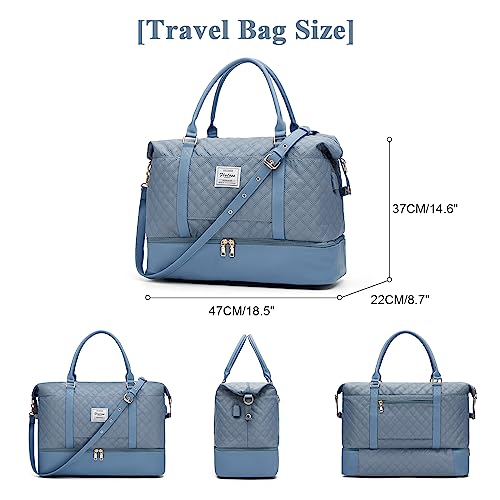 Large Travel Duffle Bag Carry on Weekend Bag with Shoes Compartment Gym Bags for Travel Women Men Waterproof Business Work Overnight Trips Sport Hospital Airplane Travel Essentials GreyBlue - color: A21-GreyBlue