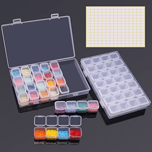 ARTDOT 56 Girds Storage Containers for Diamond Art Kits for Adults, 2 Pack Portable Bead Storage Container for Diamond Painting Accessories and Tools - size: 56 Containers with 2 Boxes