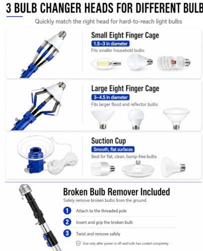26 FT Light Bulb Changer for High Ceilings with Telescoping Extension Pole - color: Blue, size: 20 FT