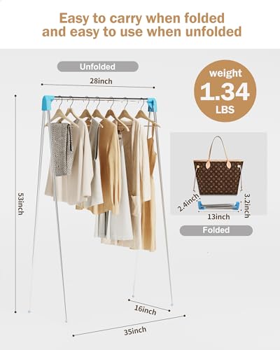 Travel Garment Rack,Portable and Foldable,Collapsible Clothing Rack - color: Blue