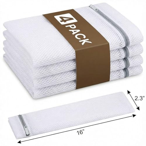 4-Pack Laundry Bags, 40cm Mesh Wash Bags for Delicates & Clothes, Zippered Laundry Organizer Bags for Washing Machine, Soft, Durable & Reusable (White)
