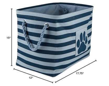 Bone Dry Pet Storage Collection Striped Paw Patch Bin, Dark Navy, Large Rectangle - color: Dark Navy, size: Large Rectangle