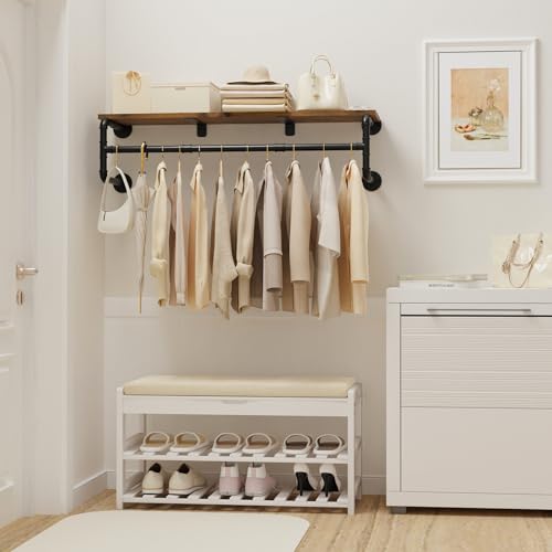 Yawinhe Industrial Pipe Clothing Rack with Shelves,Closet Rod,Rustic Brown - size: 41.33x10.23x10.23in