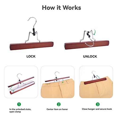 Nature Smile Wooden Pants Skirt Hangers, Smooth Finish Solid Wood Non Slip Jeans Slack Clamp Hangers Hair Extension Hangers (10 Pack Cherry)… - color: Cherry