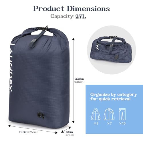 Travel Laundry Bag, Waterproof Compression Storage for Dirty Clothes - color: Navy Blue, size: Large
