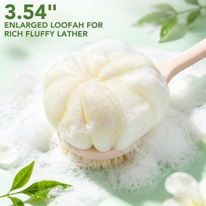 Back Scrubber for Shower, 15.7" Loofah with Handle Body Brush, Pink - color: Pink
