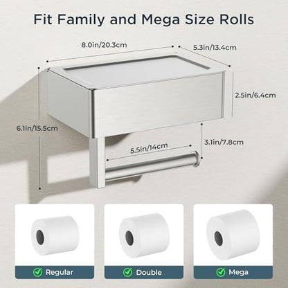 FORIOUS Toilet Paper Holder with Shelf, Wall-Mounted Modern Wipes Dispenser - color: Stainless Steel, size: Big 1 Pack-8" (L)