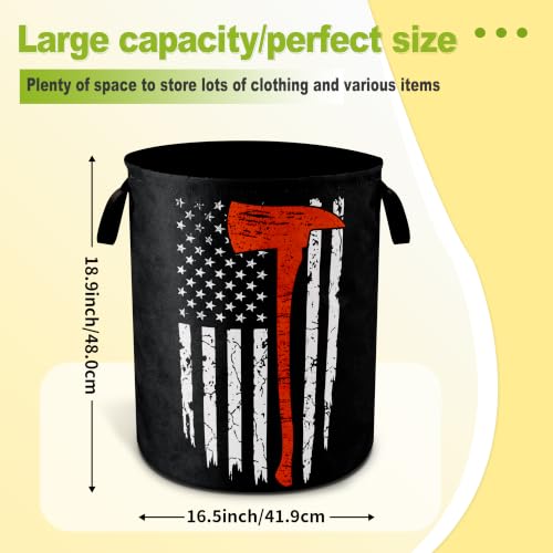 American Flag Red Line Ax Laundry Basket Foldable Waterproof 18.9x16.5 Inch - color: American Flag Red Line Ax