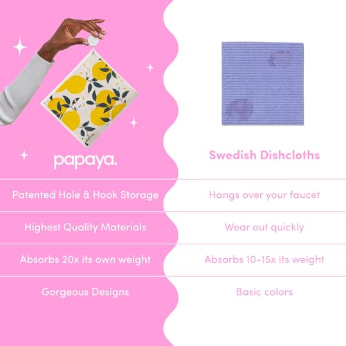 Papaya Swedish Dishcloths for Kitchen, 2 Reusable Paper Towels, 1 Hook - color: Squeeze the Day