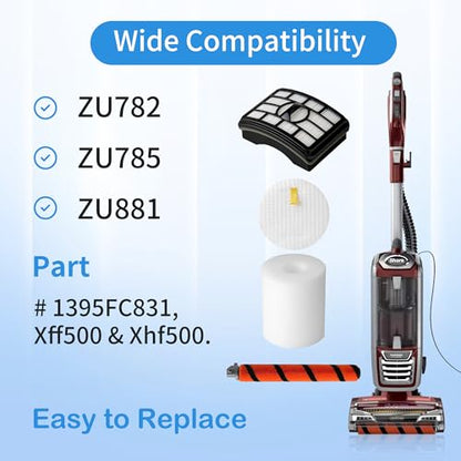 Hepa Foam & Felt Filter Brushroll Replacement Kit for Shark Rotator Professional Lift-away DuoClean Vacuum ZU780 ZU782 ZU785, Replaces Part # 1395FC831 & Xff500 & Xhf500