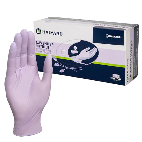 HALYARD Lavender Nitrile Exam Gloves, 3.1 mil, 9.5 Inches, Lavender, Large, Box of 250 - Powder-Free, Non-Sterile Disposable Gloves - size: Large