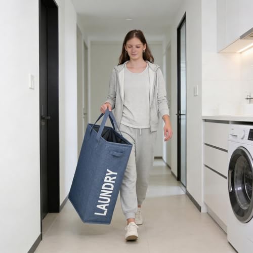 Narrow Laundry Hamper Skinny Laundry Basket 45L Denim Blue 21" - color: Denim Blue