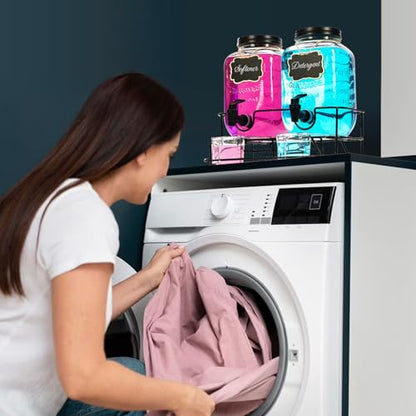 Roetell 2 Sets 1 Gallon Laundry Detergent Dispenser with Stand, Measuring Cup, Glass Laundry Detergent Containr for Laundry Room Organization - color: Black