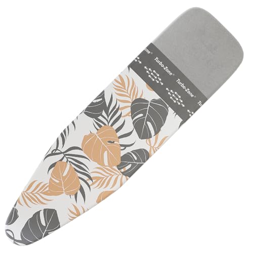 Bartnelli Ironing Board Cover and Pad, Made in Europe with New Patent Technology | 54x15 Iron Board Replacement Cover Featuring Park & Turbo Zone, Scorch Resistant 100% Cotton Thick Layered Top - color: Beige Leaves