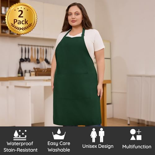 2 Pack Plus Size Waterproof Cooking Chef Apron with 2 Pockets for Men Women - color: Green