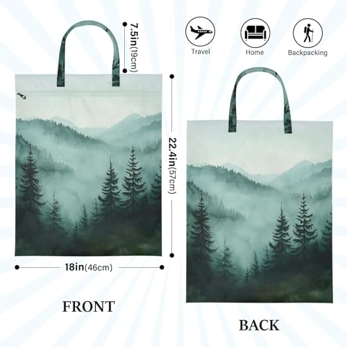 Travel Laundry Bags 2 PC Wet Dry Bag with Handle Dirty Clothes Organizer for Swimsuits Beach Camping Waterproof Washable Green Mountains and Pine Trees - color: Green Mountains and Pine Trees