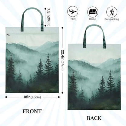 Travel Laundry Bags 2 PC Wet Dry Bag with Handle Dirty Clothes Organizer for Swimsuits Beach Camping Waterproof Washable Green Mountains and Pine Trees - color: Green Mountains and Pine Trees