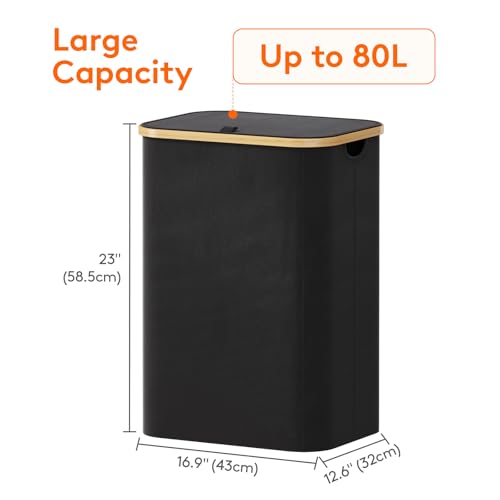 Lifewit 80L Large Laundry Basket with Lid, Removable Bags, Black - color: Black, size: 80L