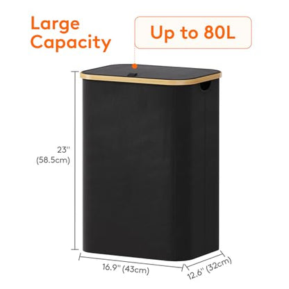 Lifewit 80L Large Laundry Basket with Lid, Removable Bags, Black - color: Black, size: 80L