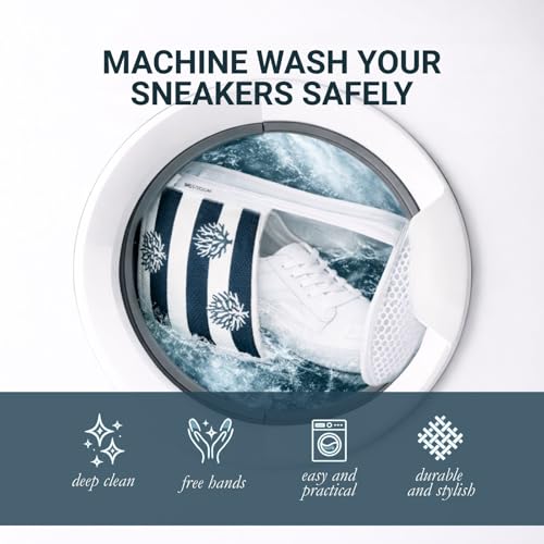 Shoe Washing Machine Bags 2-Pack, Mesh Laundry Bags for Sneakers with Cleaning Brush, Protects Shoes & Washer, Reinforced Zipper – Bluehome - color: Blue Stripes