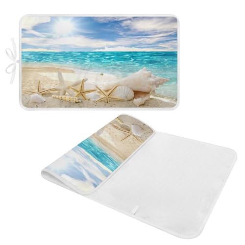 Ironing Mat Hawaiian Beach Heat Resistant Ironing Blanket Thick Portable Travel Ironing Pad for Table Top Washer and Dryer,Large Foldable Ironing Padding 32 x 16 Inch - color: Beach Starfish
