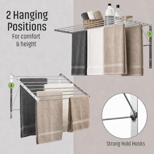 Wall Mounted Clothes Drying Rack | 30" Wide | 60lb Capacity - size: 30 inches