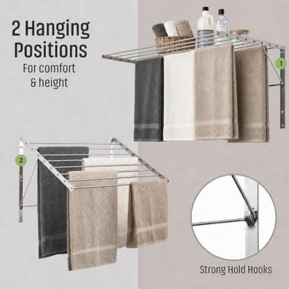Wall Mounted Clothes Drying Rack | 30" Wide | 60lb Capacity - size: 30 inches