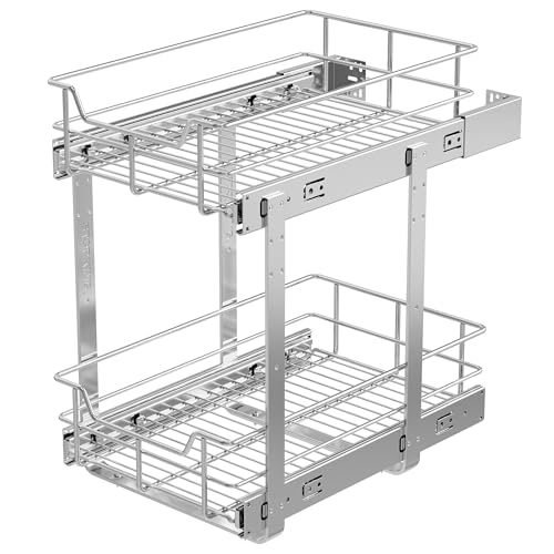 2 Tier Pull Out Cabinet Organizer 11" W X 17" D, Chromed, Full Slide Out - color: 2 Tier - Chrome-Plated, size: 11" W X 17" D