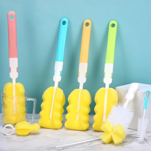 Baby Bottle Cleaning Brush 6-Piece Set Detachable Sponge Bottle Brush, Nylon Milk Bottle Brush, 2PCS Nipple Brush, 2PCS Straw Brush (Blue) - color: Blue