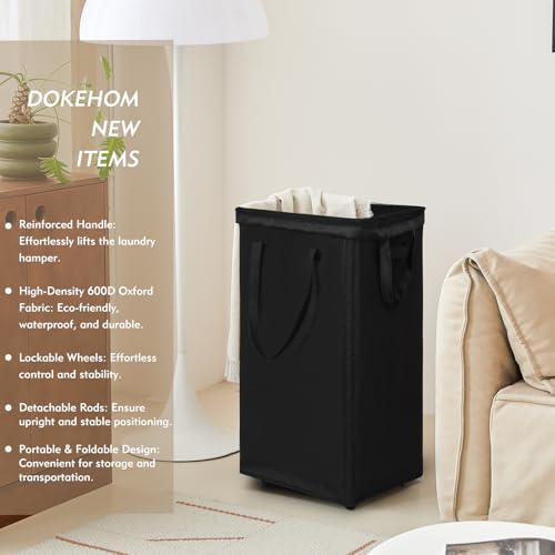 DOKEHOM 90L X-Large Rolling Laundry Basket Hamper on Wheels, Black - color: Black, size: X-Large Pro 29"