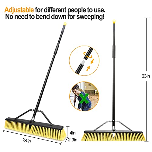 24 Inches Push Broom Outdoor Heavy Duty Broom with 63" Long Handle for Deck Driveway Garage Yard Patio Concrete Floor Cleaning Yellow - color: Yellow 24 Inches Heavy Duty 1 Pack