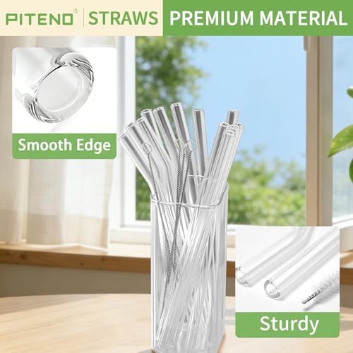 Piteno® 12Pcs Glass Straws with 4Pcs Brushes, Reusable Clear Glass Drinking Straws, 8.5''x10MM, Set of 6 Straight and 6 Bent with 4 Cleaning Brushes, Perfect for Smoothies, Milkshakes, Juice, Tea - color: Clear, size: 8.5"