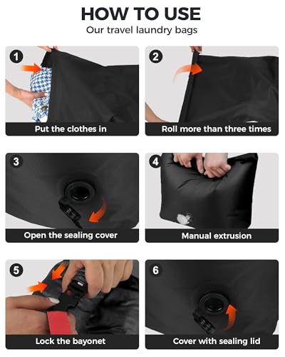 Travel Compression Laundry Bag, Pump-Free Vacuum Space Saver Bag for Dirty Clothes, Reusable Waterproof Wet Dry Bag, Travel Laundry Bag for Luggage, Packing, Suitcase, Large, 1 Pack - color: Black