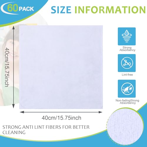 Nuenen Car Microfiber Clean Cloths, White, 16 x 16 Inch, 60 Pcs - color: White, size: 16 x 16 inches
