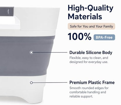 Collapsible Dish Basin with Drain Plug, 2.4 Gal 9L Foldable Wash Basin, Portable Sink Tub for Kitchen, Baby Bottles, Camping, RV, Vegetable Washing and Beverage Tub, Gray - color: Gray