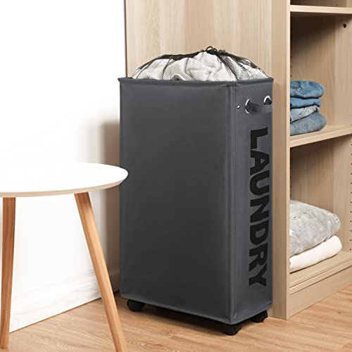 DOKEHOM 70L Enlarged Slim Rolling Laundry Basket Hamper on Wheels, Grey - color: Dark Grey/L, size: 70L/Slim