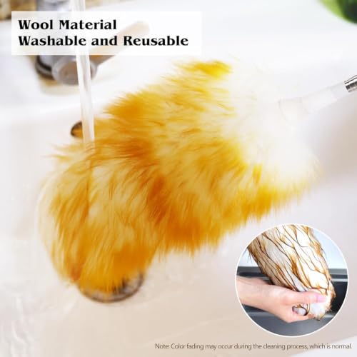 Lambswool Extendable Duster 29-110 Inch, Anti-Static Flexible Head, Stainless Steel Pole for High Ceilings, Fans, Interior & Roof Dusting. - size: 29 - 110 Inch