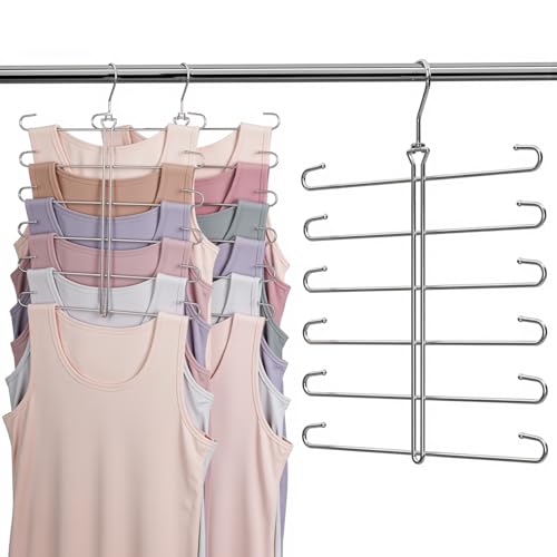 Tank Top Hanger 2 Pack Bra Hangers for Closet Organizer,6 Tiers Metal Space Saving Hanger with 360 Degree Hook,Mult Function Closet Organization for Vest,Tank TOP,Yoga Pants,Scarves