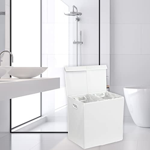 Simple Houseware Double Laundry Hamper with Lid & Removable Bags, White - color: White