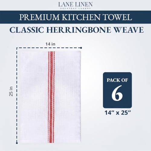 LANE LINEN Kitchen Hand Towels 100% Cotton Absorbent Lint-Free 6 Pack - color: 10: Red Stripe, size: 06 Pack