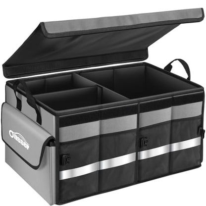 Oasser Car Trunk Organizer with Foldable Soft Lid, 55L 3 Compartments Grey - color: Grey, size: Standard